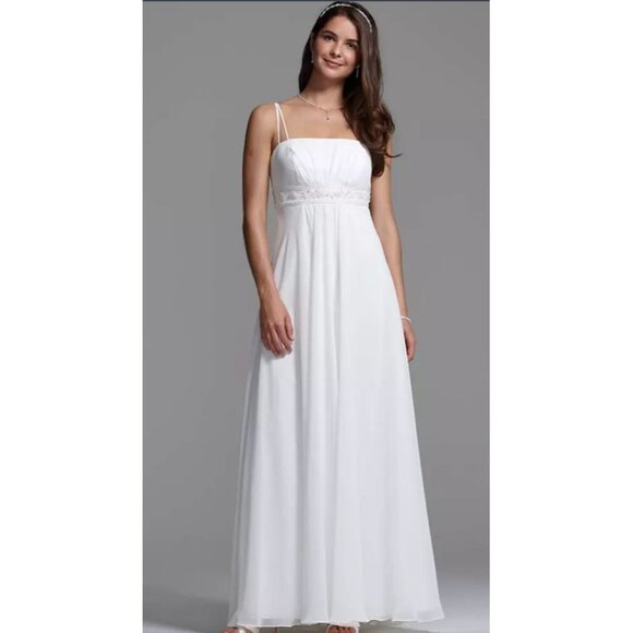 DB Studio Women's Ivory Spaghetti Strap Empire Waist Chiffon Gown Sz 6 2224 - Picture 2 of 16
